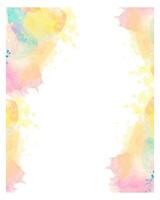 Watercolor frame for text, multicolored transparent spots and splashes of watercolor, painterly illustration. Postcard, background vector