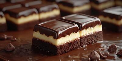 Decadent chocolate dessert squares with creamy filling, perfect for sharing at gatherings and celebrations photo
