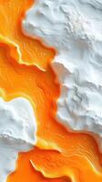 Vivid orange river flowing through white textured landscape, showcasing natural contrast and intricate patterns photo