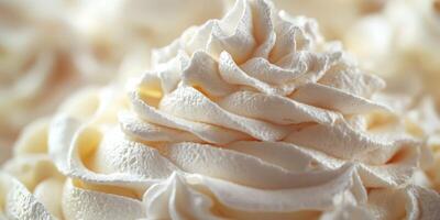 Creamy whipped topping swirls elegantly piled for dessert decoration at a bakery photo