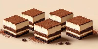 Layers of rich dessert displayed on a neutral background showcasing irresistible and creamy flavors photo