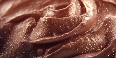 Rich chocolate frosting with a smooth texture, perfect for desserts and treats photo