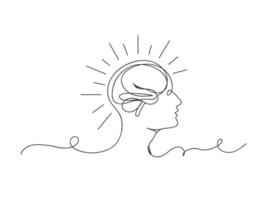 Man head and brain continuous one line art shape isolated. vector
