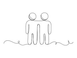 Continuous one line art two people or friend icon shape art decoration. vector