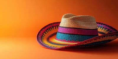Vibrant sombrero highlighting traditional craftsmanship against an orange backdrop photo