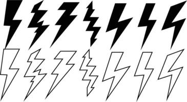 Black Lightning Bolt Icons for Storm Electricity and Speed Concepts in Web and App Design vector