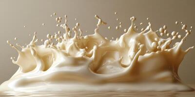 Swirling creamy liquid creates dynamic splash against a soft neutral backdrop photo