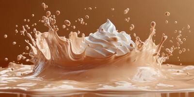 Creamy chocolate splash with whipped topping captures dessert's delightful appeal photo