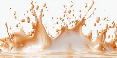 Liquid splash creates dynamic texture in creamy color against white background showcasing energy and fluid motion photo