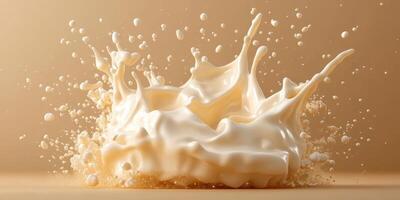 Dynamic splash of creamy liquid against a neutral background captured in a studio setting photo
