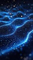 Stunning blue waves of light and particles creating a shimmering cosmic landscape at night photo