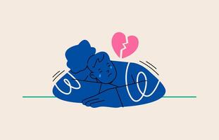 Young woman crying and suffering from heartache because of a break up. Colorful illustration vector