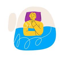 Woman suffers from insomnia and had difficulty falling asleep. Insomnia and trouble sleeping disorder. Colorful illustration vector