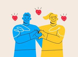 Lover making heart shape with isolated hands. Colorful illustration vector