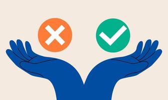 Two options dilemma, trying to choose one. Choice concept. Colorful illustration vector