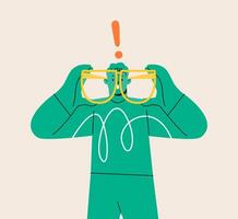 Shocked and surprised face of man with eyeglasses. Colorful illustration vector