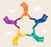 Group of young people together holding hands. Synchronization, team risk, help each other and trust concept. Colorful illustration vector