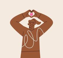 Woman making heart shape with isolated hands. Colorful illustration vector