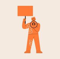 Young man leader protester shouting or yelling at loudspeaker. Advertisement, protest, demonstration concept. Colorful illustration vector