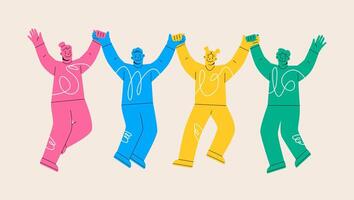 Group of people team holding hands feeling successful together. Teamwork success and Collaboration concept. Colorful illustration vector