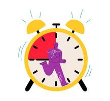 Man runs like squirrel in wheel, deadline and stressful task, time. Management concept. Colorful illustration vector