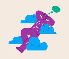 Smiling man dreaming of happy future. Colorful illustration vector
