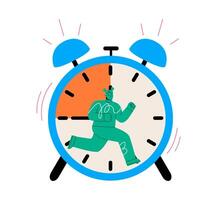 Woman runs like squirrel in wheel, deadline and stressful task, time. Management concept. Colorful illustration vector