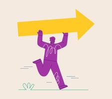 Man Carry huge arrow. Moves to success. Business concept of leadership. Colorful illustration vector