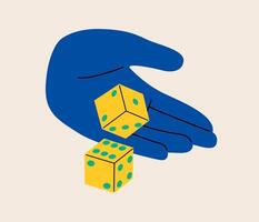 Hand throws dice. Throwing dice. Gambler concept. Playing in hand. Colorful illustration vector