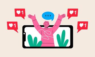 Blogger making for blog or vlog review. Influencer. Colorful illustration vector