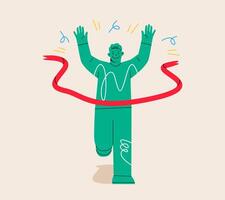 Man run cross the finish line. Success concept. Colorful illustration vector