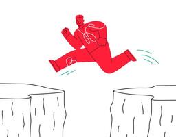 Man jumps over cliff. OIvercoming obstacles concept. illustration isolated on white background vector