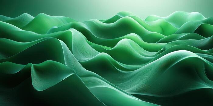 Wavy green fabric textures create a serene abstract landscape resembling gentle ocean waves photo