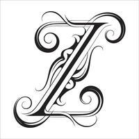 Elegant Letter Z Design with Intricate Swirls and Flourishes in Black and White Tribal, Baroque, and Calligraphic Typography. vector