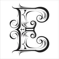 the letter e in black and white with swirls vector