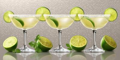 Refreshing margaritas served chilled with lime garnishes at a festive celebration photo