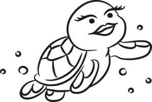 A turtle swimming in the ocean coloring page vector