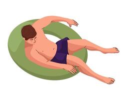 Boy Relax Floating On Rubber Ring vector