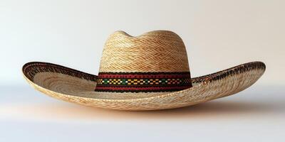 Traditional straw sombrero showcasing intricate craftsmanship and vibrant designs on a plain background photo