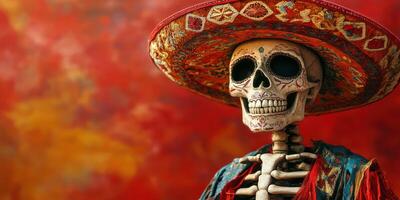Celebration of life and death represented by a skeleton in a traditional sombrero photo