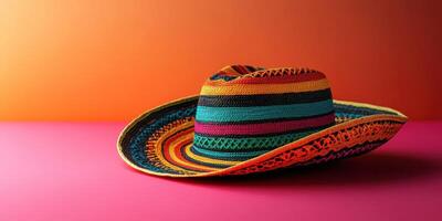 Colorful sombrero displayed against a vibrant backdrop in bright hues, perfect for festive occasions or cultural celebrations photo