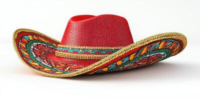 Colorful Mexican sombrero with intricate embroidery displayed on a white background photo