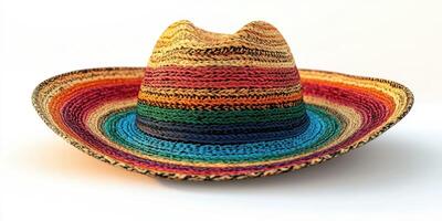 Colorful sombrero with intricate patterns displayed on a neutral background showcasing traditional craftsmanship and vibrant design photo