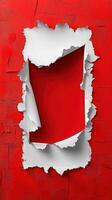 Torn red paper revealing a contrasting surface beneath in a creative and artistic display photo