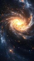 Vivid swirling galaxy with bright core and starry background captured in deep space photo