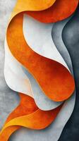 Abstract design featuring flowing orange and white shapes on a textured gray background photo