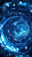 Swirling blue vortex with shimmering lights creating an illusion of depth and movement photo