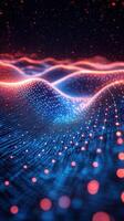 Colorful digital landscape representing a wave of data flowing in a futuristic environment during night time photo