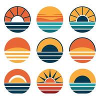 circular sunset icons in a retro style. vector