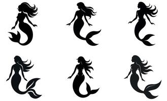 Silhouette Mermaids Set Against White Background vector